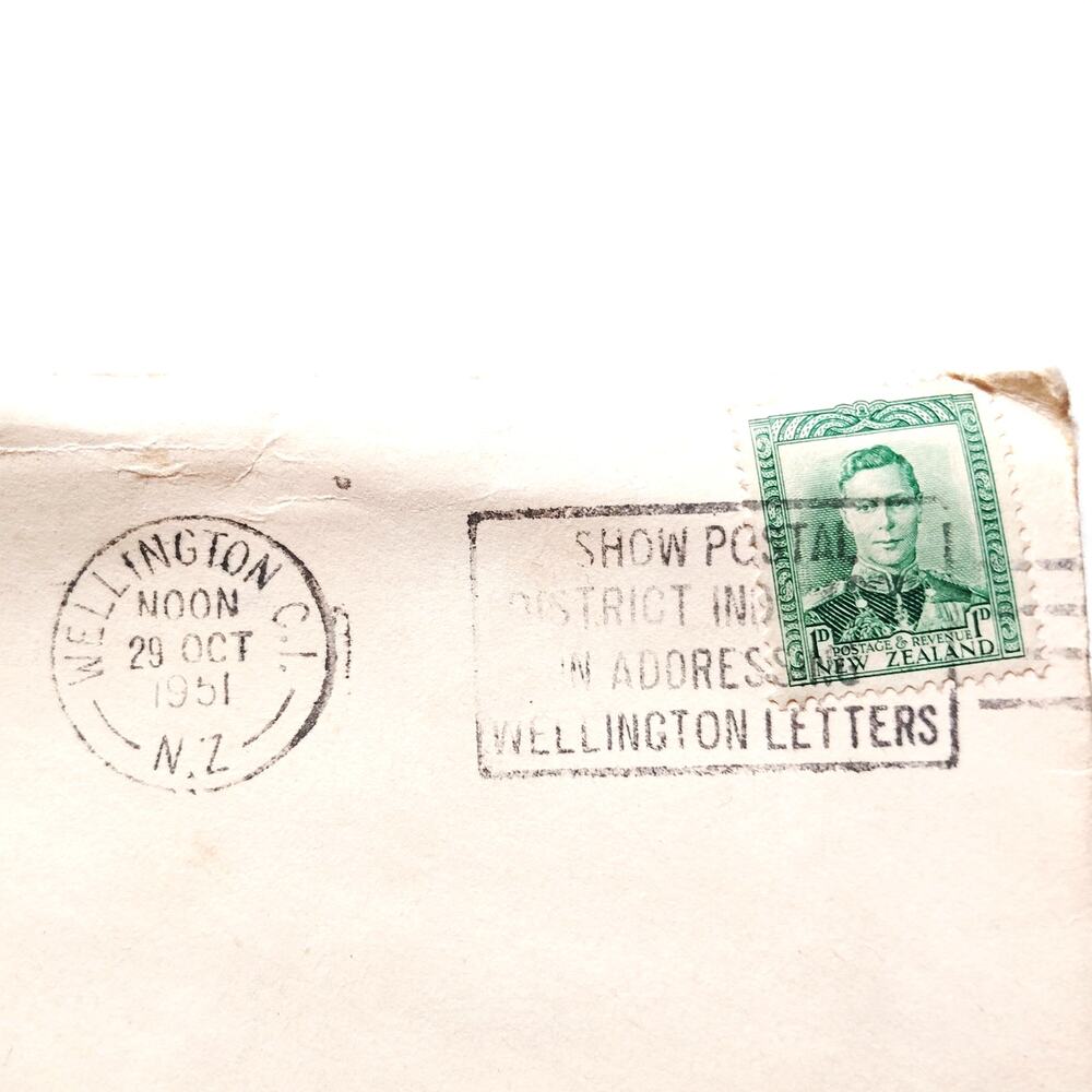 1951 New Zealand KGVI 1d Green Stamp Cover Wellington to Alabama USA